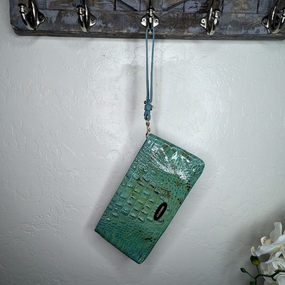 Brahmin Handbags - BRAHMIN ROSALYN BL TURQUOISE AQUA MELBOURNE LEATHER WRISTLET CLUTCH BAG